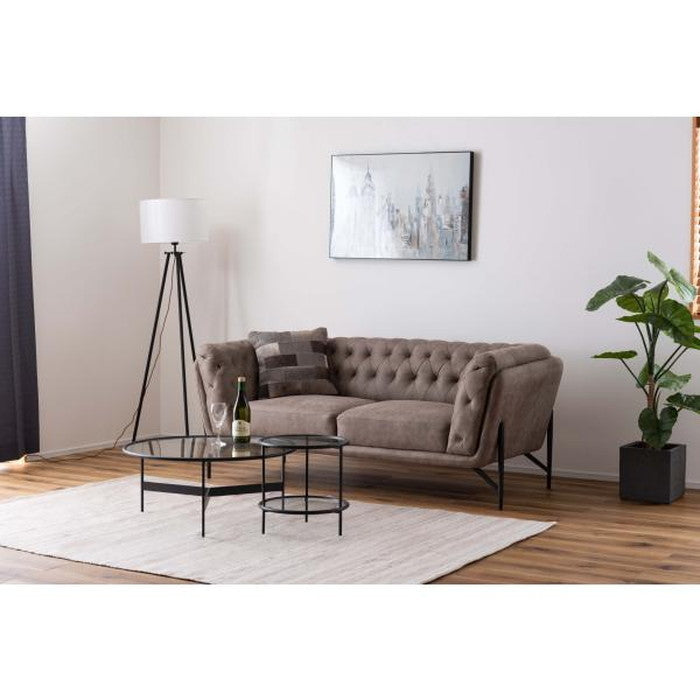 ラウンド ガラス テーブル 2D ブラック W38×D38×H38.5 円形  azu-hit-243の画像