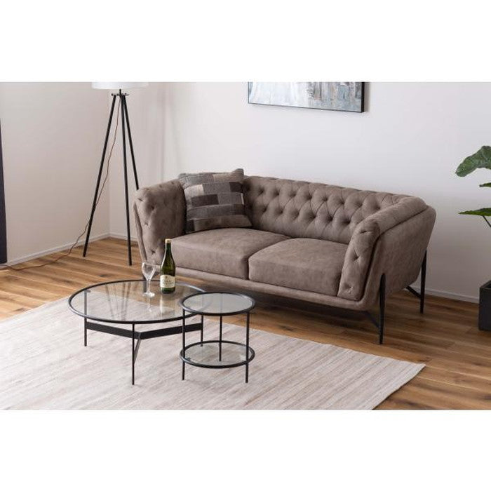 ラウンド ガラス テーブル 2D ブラック W38×D38×H38.5 円形  azu-hit-243の画像