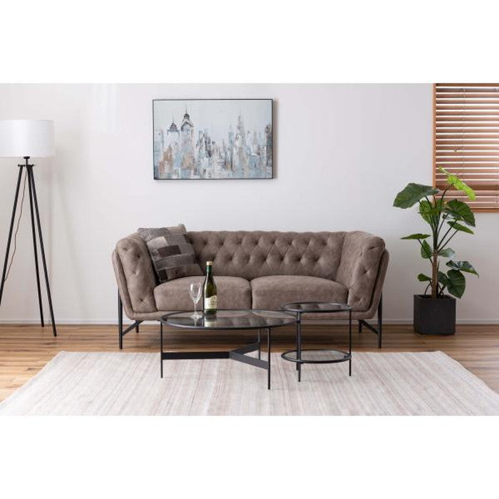 ラウンド ガラス テーブル 2D ブラック W38×D38×H38.5 円形  azu-hit-243の画像