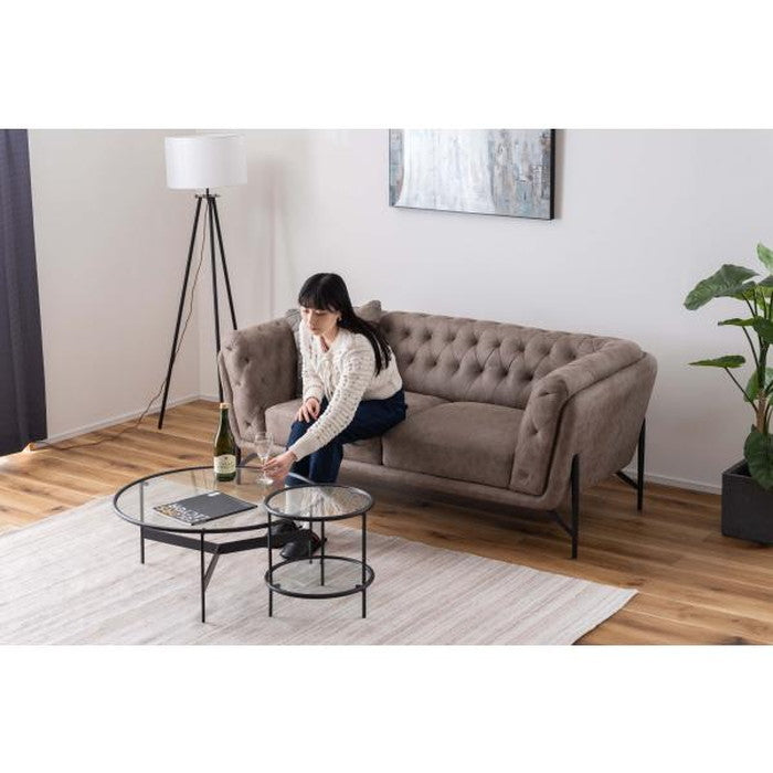 ラウンド ガラス テーブル 2D ブラック W38×D38×H38.5 円形  azu-hit-243の画像