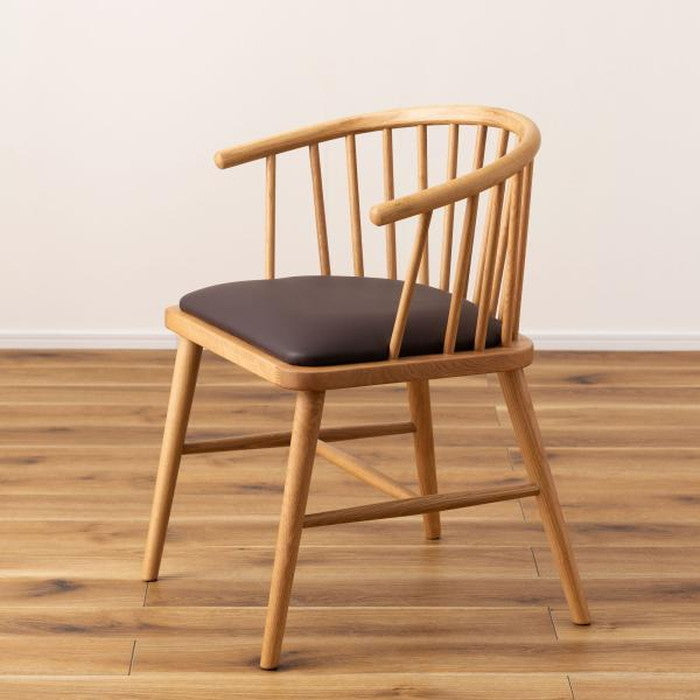 ダイニング チェア ナチュラル ベージュ W52×D52×H73×SH47 チェア 北欧 ナチュラル アームチェア ウィンザーチェア 木製 背もたれ レザー 天然木 オーク azu-hoc-76の画像