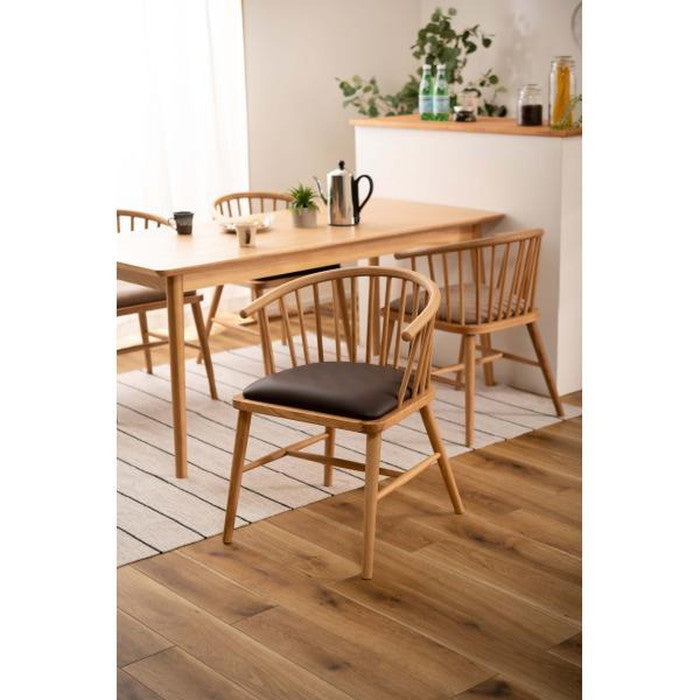 ダイニング チェア ナチュラル ベージュ W52×D52×H73×SH47 チェア 北欧 ナチュラル アームチェア ウィンザーチェア 木製 背もたれ レザー 天然木 オーク azu-hoc-76の画像