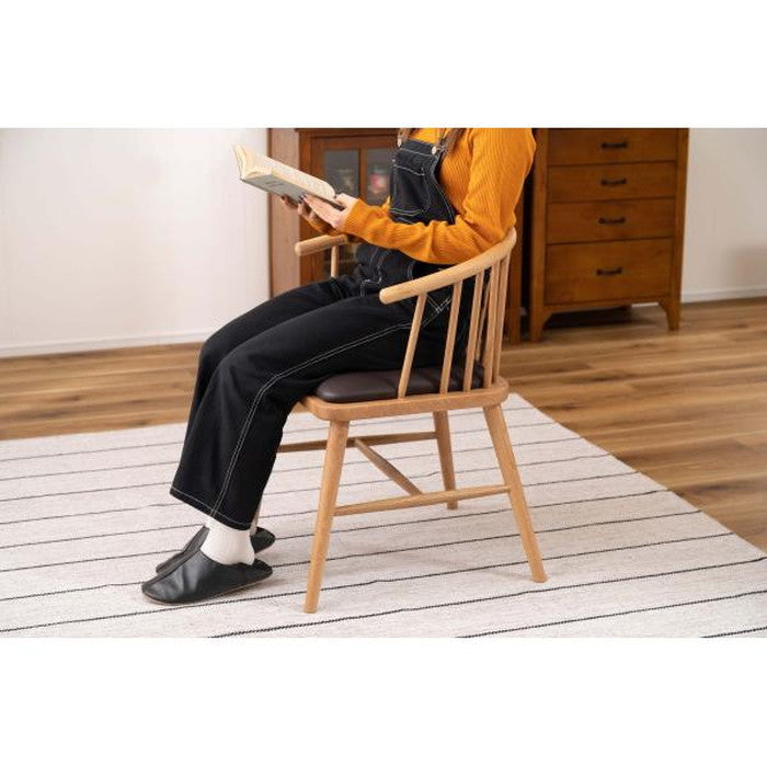 ダイニング チェア ナチュラル ベージュ W52×D52×H73×SH47 チェア 北欧 ナチュラル アームチェア ウィンザーチェア 木製 背もたれ レザー 天然木 オーク azu-hoc-76の画像