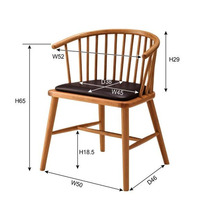 ダイニング チェア ナチュラル ベージュ W52×D52×H73×SH47 チェア 北欧 ナチュラル アームチェア ウィンザーチェア 木製 背もたれ レザー 天然木 オーク azu-hoc-76の画像