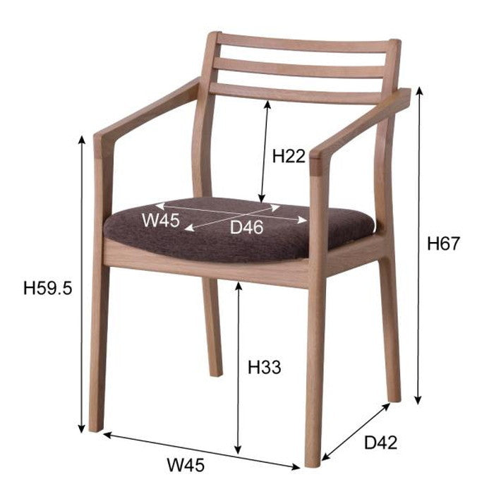 アームチェア ダイニングチェア ナチュラル ブラウン W50×D51×H76.5×SH43 azu-jpc-124wal