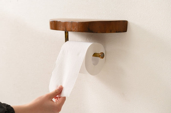 ペーパーホルダー ブラウン 約W30×D14×H15 ペーパーホルダー 壁掛け 収納 収納棚 木製 天然木 ブラウン マホガニー材 マホガニー 木 おしゃれ シンプル ナチュラル 北欧 カントリー カントリー調 ゴールド 金 金色 azu-jw-222の画像