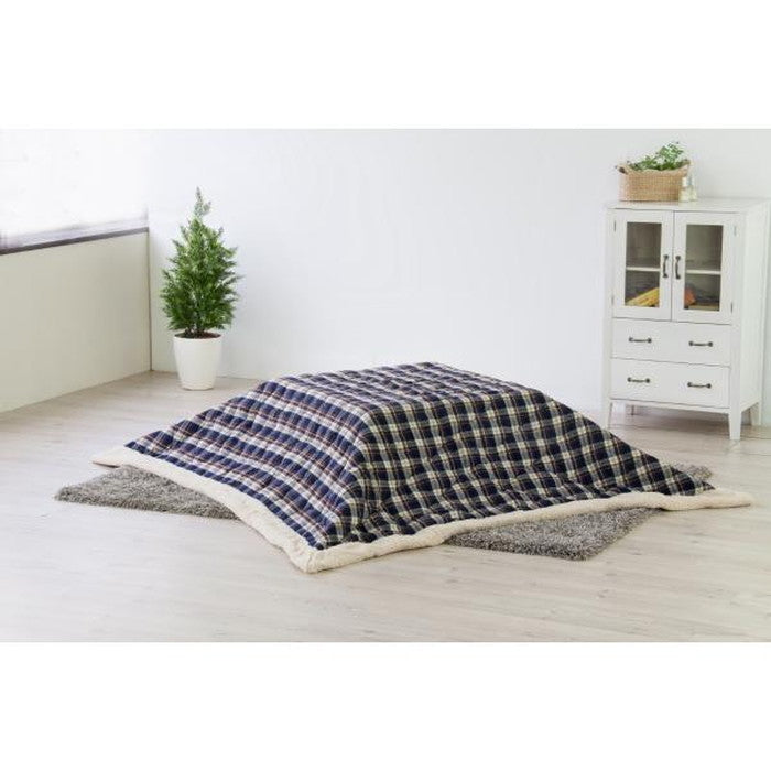 薄掛 コタツ布団 こたつ 正方形 チェック ブルー W190×D190  azu-kk-103の画像