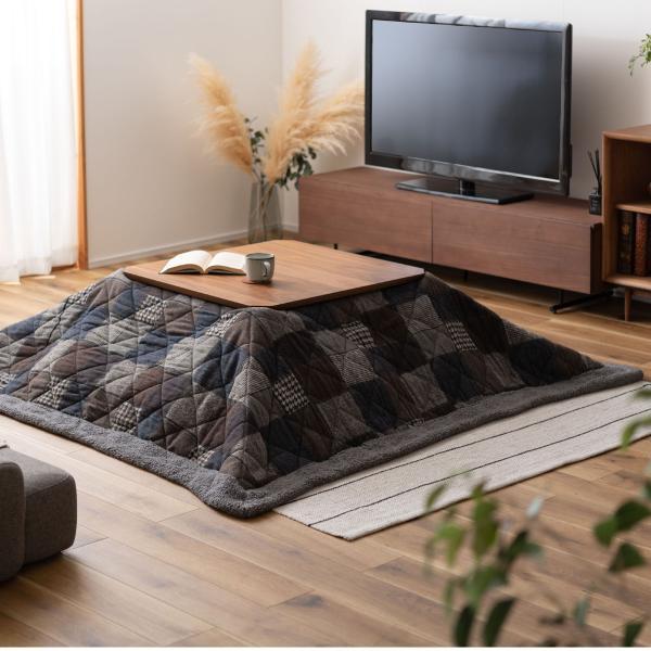 薄掛 コタツ布団 こたつ 正方形 ネイビー オレンジ W190×D190  azu-kk-133の画像