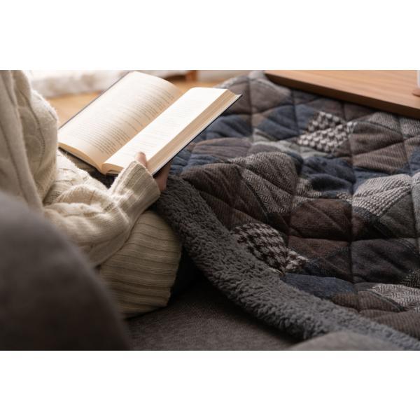 薄掛 コタツ布団 こたつ 正方形 ネイビー オレンジ W190×D190  azu-kk-133の画像