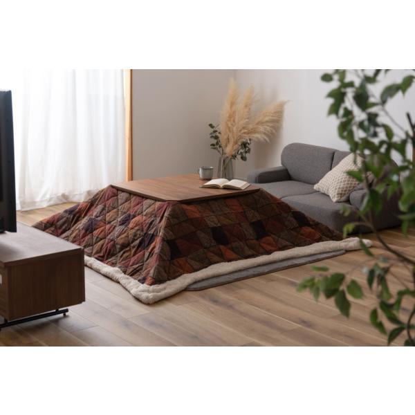 薄掛 コタツ布団 こたつ 正方形 ネイビー オレンジ W190×D190  azu-kk-133の画像