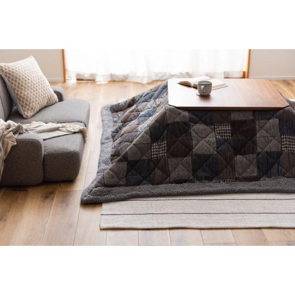 薄掛 コタツ布団 こたつ 正方形 ネイビー オレンジ W190×D190  azu-kk-133の画像