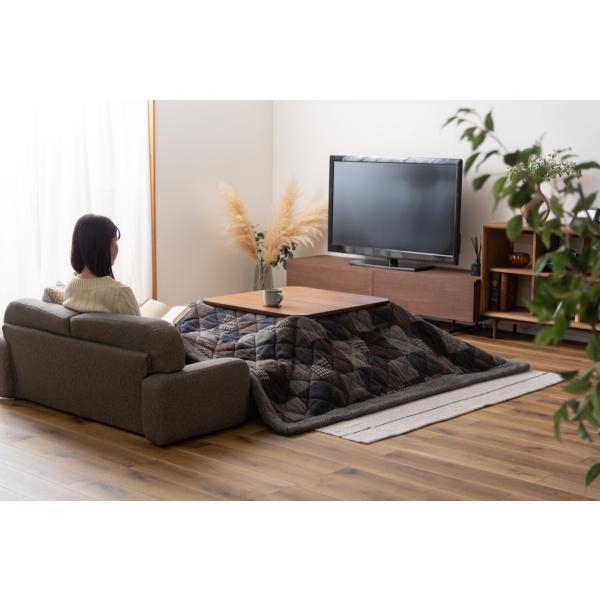 薄掛 コタツ布団 こたつ 正方形 ネイビー オレンジ W190×D190  azu-kk-133の画像