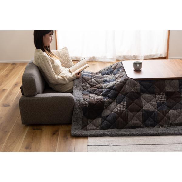 薄掛 コタツ布団 こたつ 正方形 ネイビー オレンジ W190×D190  azu-kk-133の画像