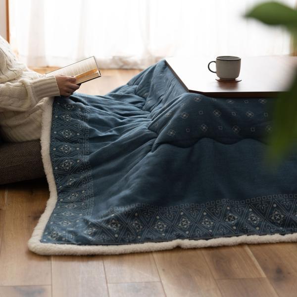 薄掛 コタツ布団 こたつ 正方形 インディゴ W185×D185  azu-kk-137の画像