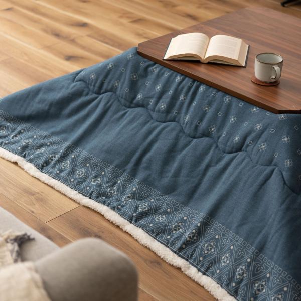 薄掛 コタツ布団 こたつ 正方形 インディゴ W185×D185  azu-kk-137の画像
