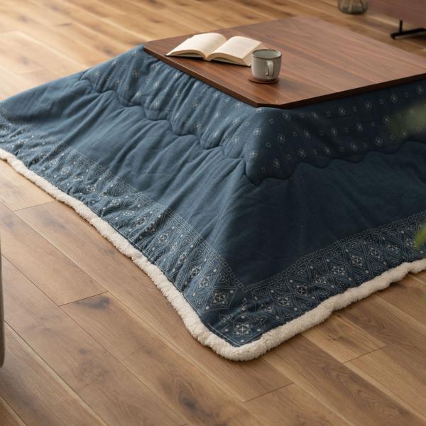 薄掛 コタツ布団 こたつ 正方形 インディゴ W185×D185  azu-kk-137の画像
