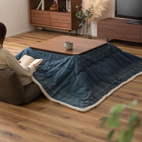 薄掛 コタツ布団 こたつ 正方形 インディゴ W185×D185  azu-kk-137の画像
