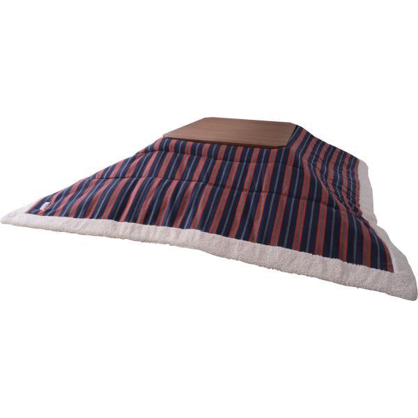 薄掛 コタツ布団 こたつ 正方形 ネイビー W190×D190 こたつ布団 ボーダー ストライプ シンプル 洋室 和室 リビング 正方形 約190?190 掛ふとん おしゃれ 薄掛け フリース 保温性 正方形こたつ布団 ふとん ネイビーとレッドのボーダー柄 azu-kk-159の画像