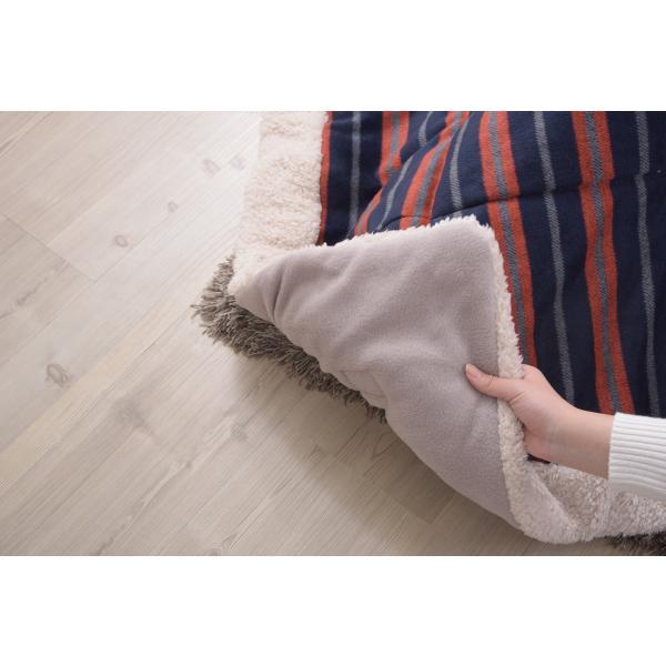 薄掛 コタツ布団 こたつ 正方形 ネイビー W190×D190 こたつ布団 ボーダー ストライプ シンプル 洋室 和室 リビング 正方形 約190?190 掛ふとん おしゃれ 薄掛け フリース 保温性 正方形こたつ布団 ふとん ネイビーとレッドのボーダー柄 azu-kk-159の画像