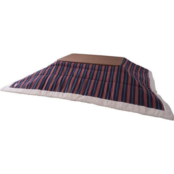 薄掛 コタツ布団 こたつ 長方形 ネイビー W190×D230 こたつ布団 ボーダー ストライプ シンプル 洋室 和室 リビング 長方形 約190?230 掛ふとん おしゃれ 薄掛け フリース 保温性 正方形こたつ布団 ふとん ネイビーとレッドのボーダー柄 azu-kk-160の画像