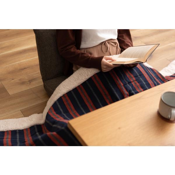 薄掛 コタツ布団 こたつ 長方形 ネイビー W190×D230 こたつ布団 ボーダー ストライプ シンプル 洋室 和室 リビング 長方形 約190?230 掛ふとん おしゃれ 薄掛け フリース 保温性 正方形こたつ布団 ふとん ネイビーとレッドのボーダー柄 azu-kk-160の画像
