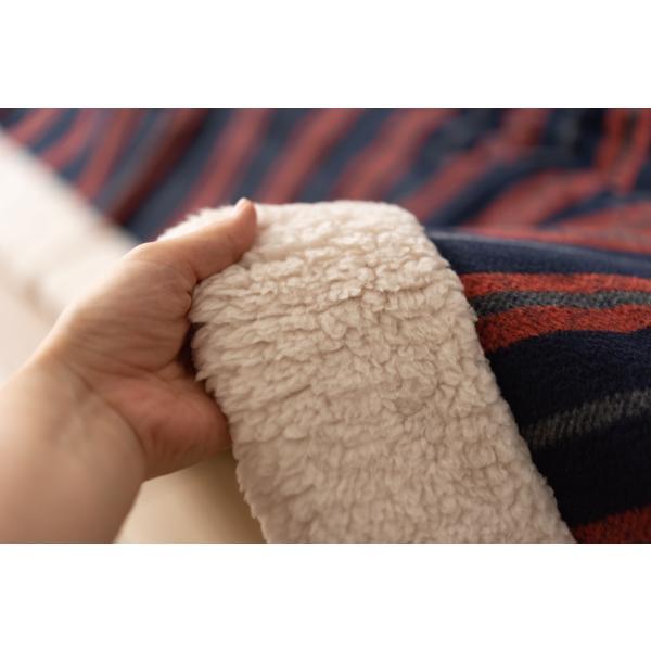 薄掛 コタツ布団 こたつ 長方形 ネイビー W190×D230 こたつ布団 ボーダー ストライプ シンプル 洋室 和室 リビング 長方形 約190?230 掛ふとん おしゃれ 薄掛け フリース 保温性 正方形こたつ布団 ふとん ネイビーとレッドのボーダー柄 azu-kk-160の画像