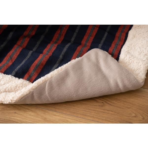 薄掛 コタツ布団 こたつ 長方形 ネイビー W190×D230 こたつ布団 ボーダー ストライプ シンプル 洋室 和室 リビング 長方形 約190?230 掛ふとん おしゃれ 薄掛け フリース 保温性 正方形こたつ布団 ふとん ネイビーとレッドのボーダー柄 azu-kk-160の画像