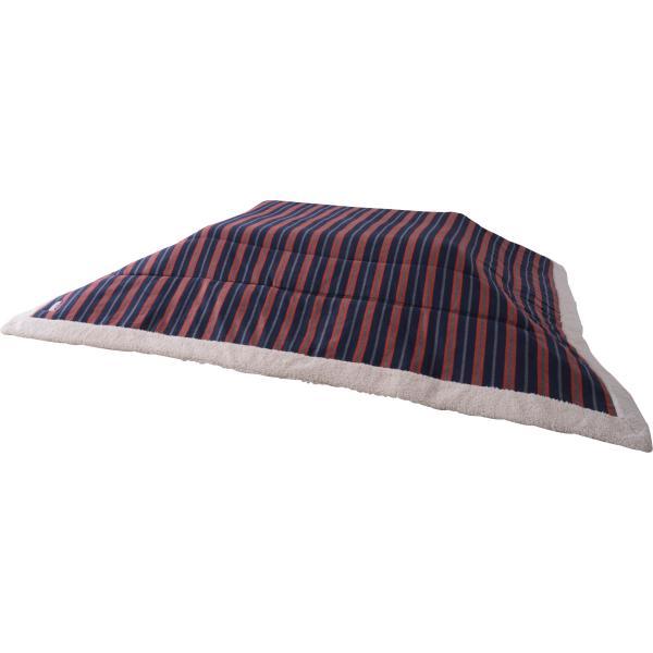 薄掛 コタツ布団 こたつ 長方形 ネイビー W190×D230 こたつ布団 ボーダー ストライプ シンプル 洋室 和室 リビング 長方形 約190?230 掛ふとん おしゃれ 薄掛け フリース 保温性 正方形こたつ布団 ふとん ネイビーとレッドのボーダー柄 azu-kk-160の画像