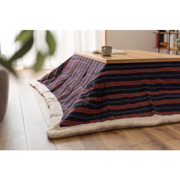 薄掛 コタツ布団 こたつ 長方形 ネイビー W190×D230 こたつ布団 ボーダー ストライプ シンプル 洋室 和室 リビング 長方形 約190?230 掛ふとん おしゃれ 薄掛け フリース 保温性 正方形こたつ布団 ふとん ネイビーとレッドのボーダー柄 azu-kk-160の画像