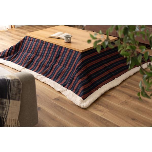 薄掛 コタツ布団 こたつ 長方形 ネイビー W190×D230 こたつ布団 ボーダー ストライプ シンプル 洋室 和室 リビング 長方形 約190?230 掛ふとん おしゃれ 薄掛け フリース 保温性 正方形こたつ布団 ふとん ネイビーとレッドのボーダー柄 azu-kk-160の画像