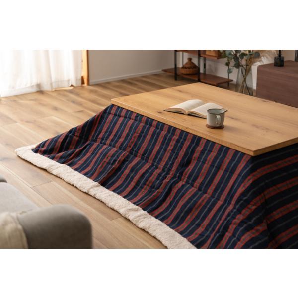 薄掛 コタツ布団 こたつ 長方形 ネイビー W190×D230 こたつ布団 ボーダー ストライプ シンプル 洋室 和室 リビング 長方形 約190?230 掛ふとん おしゃれ 薄掛け フリース 保温性 正方形こたつ布団 ふとん ネイビーとレッドのボーダー柄 azu-kk-160の画像