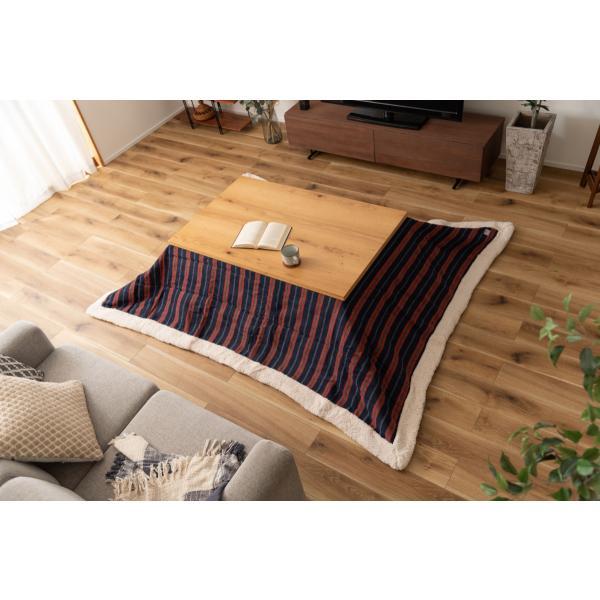 薄掛 コタツ布団 こたつ 長方形 ネイビー W190×D230 こたつ布団 ボーダー ストライプ シンプル 洋室 和室 リビング 長方形 約190?230 掛ふとん おしゃれ 薄掛け フリース 保温性 正方形こたつ布団 ふとん ネイビーとレッドのボーダー柄 azu-kk-160の画像