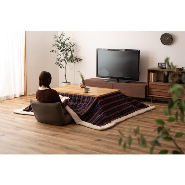 薄掛 コタツ布団 こたつ 長方形 ネイビー W190×D230 こたつ布団 ボーダー ストライプ シンプル 洋室 和室 リビング 長方形 約190?230 掛ふとん おしゃれ 薄掛け フリース 保温性 正方形こたつ布団 ふとん ネイビーとレッドのボーダー柄 azu-kk-160の画像