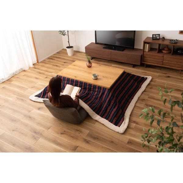 薄掛 コタツ布団 こたつ 長方形 ネイビー W190×D230 こたつ布団 ボーダー ストライプ シンプル 洋室 和室 リビング 長方形 約190?230 掛ふとん おしゃれ 薄掛け フリース 保温性 正方形こたつ布団 ふとん ネイビーとレッドのボーダー柄 azu-kk-160の画像