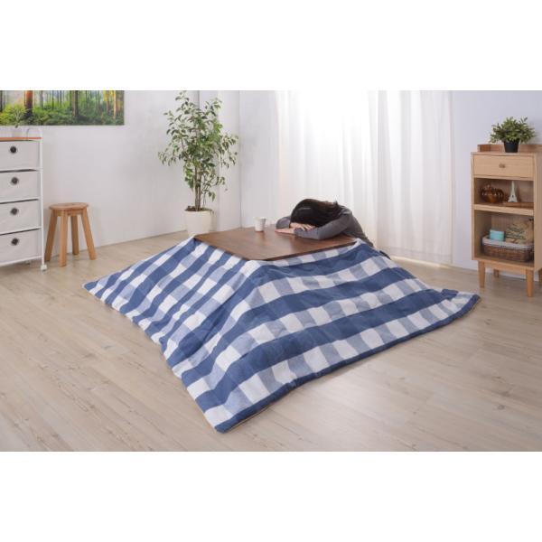 薄掛 コタツ布団 こたつ 正方形 ブルー グレー W190×D190  azu-kk-165の画像