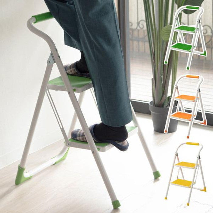 踏み台 ステップ台 グリーン オレンジ イエロー W39×D54×H76 脚立 折りたたみ 踏み台 2段 ステップ台 折り畳み 安全 丈夫 スリム 手すり付き 手すり 子供 子ども 洗面所 折り畳み おしゃれ トイレ 手洗い 洗車 軽量 軽い 収納 スチール キッズ グリーン オレンジ イエロー azu-lfs-007の画像