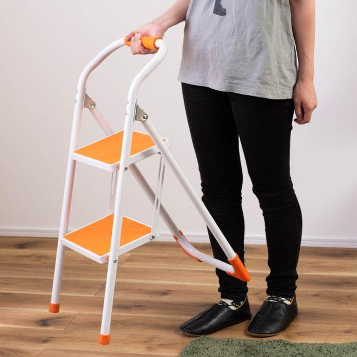 踏み台 ステップ台 グリーン オレンジ イエロー W39×D54×H76 脚立 折りたたみ 踏み台 2段 ステップ台 折り畳み 安全 丈夫 スリム 手すり付き 手すり 子供 子ども 洗面所 折り畳み おしゃれ トイレ 手洗い 洗車 軽量 軽い 収納 スチール キッズ グリーン オレンジ イエロー azu-lfs-007の画像