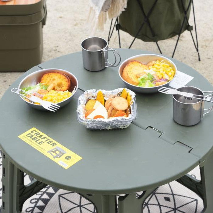 クラフターテーブル サークル ブラック グリーン サンドベージュ W58×D58×H46 クラフターテーブル 机 折りたたみテーブル フォールディングテーブル 円形 円卓 サークル アウトドア 屋外 野外 キャンプ BBQ ポリプロピレン 持ち運び コンパクト サンドベージュ グリーン カーキ ブラック azu-lfs-414の画像