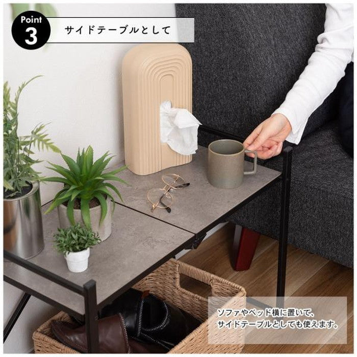 石目調フォールディングレンジラック ブラック ホワイト W62×D37×H45  折りたたみ 折り畳み azu-lfs-53の画像