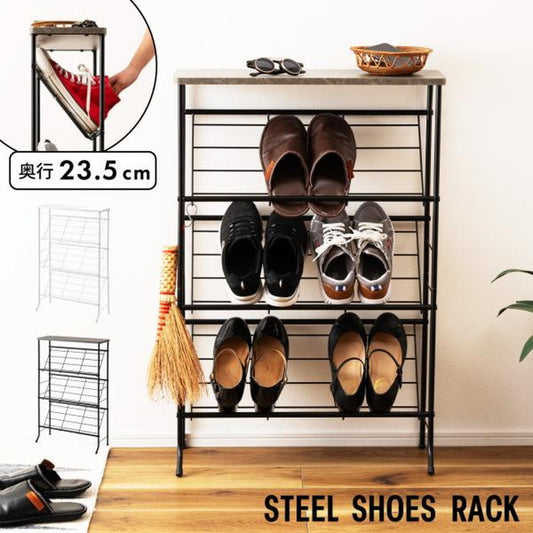 石目調シューズラック ブラック ホワイト W60×D23.5×H89.5  azu-lfs-55の画像