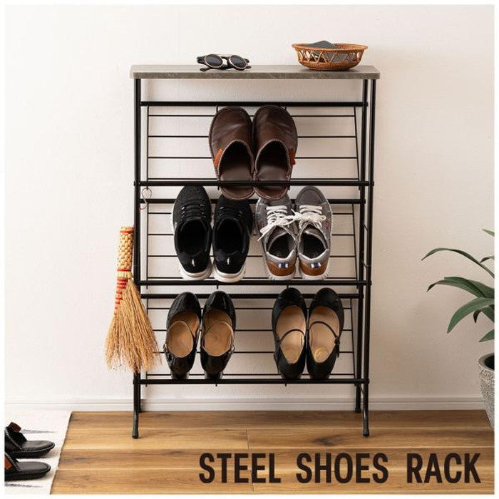 石目調シューズラック ブラック ホワイト W60×D23.5×H89.5  azu-lfs-55の画像