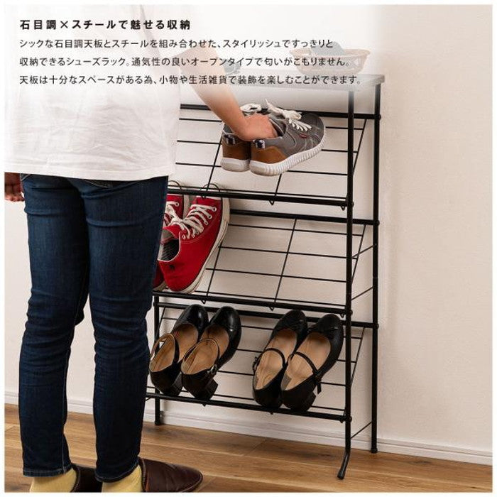 石目調シューズラック ブラック ホワイト W60×D23.5×H89.5  azu-lfs-55の画像