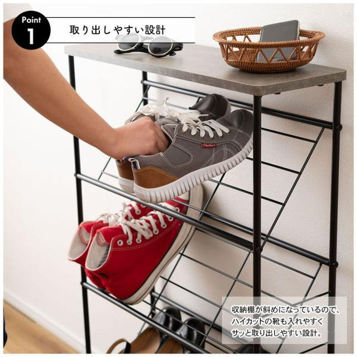 石目調シューズラック ブラック ホワイト W60×D23.5×H89.5  azu-lfs-55の画像