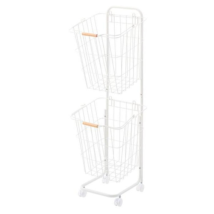 バスケットワゴン ブラック ホワイト W37×D40×H107 バスケットワゴン バスケット ランドリーワゴン 洗濯かご 洗濯物入れ 省スペース スリム キャスター付き スクエア型 収納 取り外し スタッキング可能 シンプル 清潔感 おしゃれ ブラック ホワイト azu-lfs-881の画像
