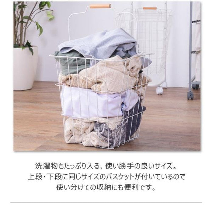 バスケットワゴン ブラック ホワイト W37×D40×H107 バスケットワゴン バスケット ランドリーワゴン 洗濯かご 洗濯物入れ 省スペース スリム キャスター付き スクエア型 収納 取り外し スタッキング可能 シンプル 清潔感 おしゃれ ブラック ホワイト azu-lfs-881の画像