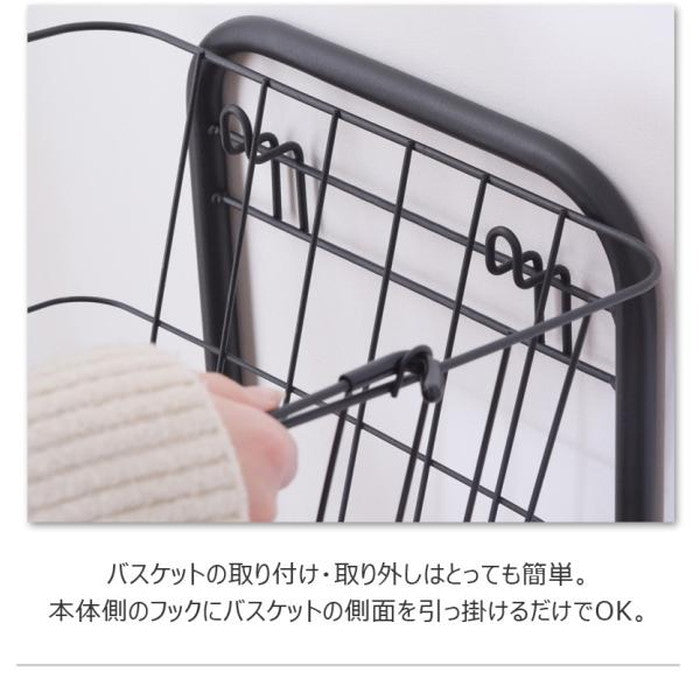 バスケットワゴン ブラック ホワイト W37×D40×H107 バスケットワゴン バスケット ランドリーワゴン 洗濯かご 洗濯物入れ 省スペース スリム キャスター付き スクエア型 収納 取り外し スタッキング可能 シンプル 清潔感 おしゃれ ブラック ホワイト azu-lfs-881の画像