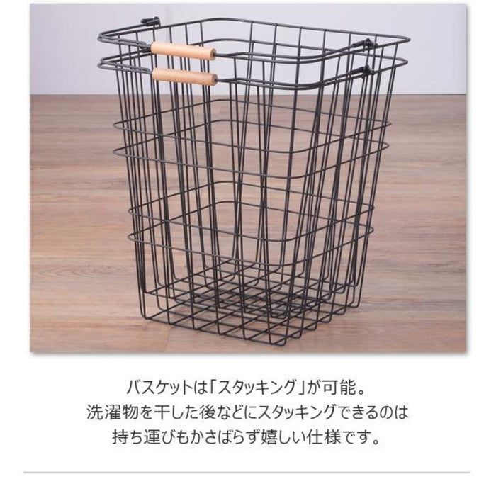 バスケットワゴン ブラック ホワイト W37×D40×H107 バスケットワゴン バスケット ランドリーワゴン 洗濯かご 洗濯物入れ 省スペース スリム キャスター付き スクエア型 収納 取り外し スタッキング可能 シンプル 清潔感 おしゃれ ブラック ホワイト azu-lfs-881の画像