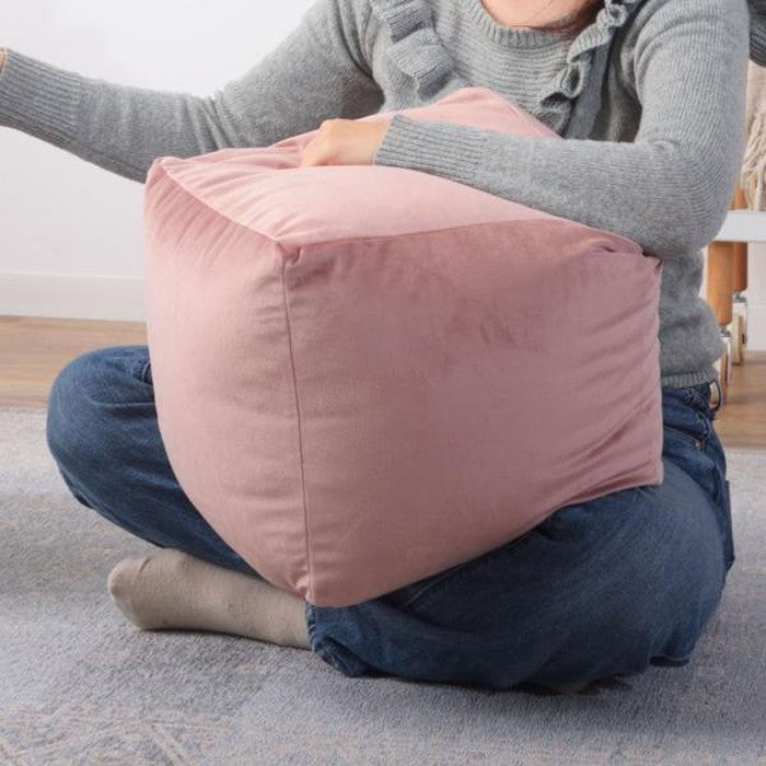 ミニビーズクッション シャンパンピンク W30×D30×H30 ビーズクッション ミニ クッション 座椅子 自立型 ミニテーブル サイドテーブル マイクロビーズ ベロア かわいい ピンク ライトグレー 北欧 シンプル キューブ型 四角 azu-lss-803の画像