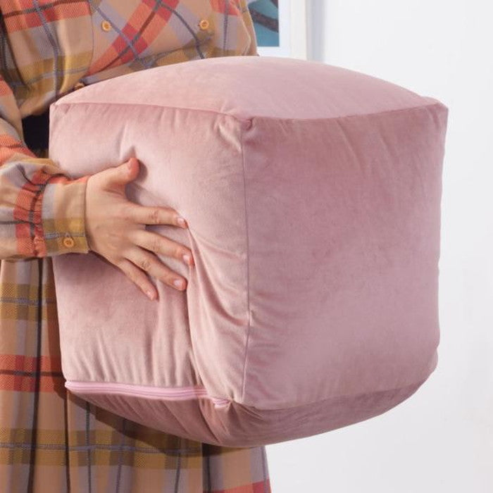 ミニビーズクッション シャンパンピンク W30×D30×H30 ビーズクッション ミニ クッション 座椅子 自立型 ミニテーブル サイドテーブル マイクロビーズ ベロア かわいい ピンク ライトグレー 北欧 シンプル キューブ型 四角 azu-lss-803の画像