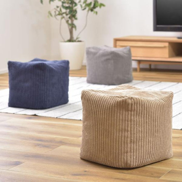 ミニビーズクッション ベージュ グレー ネイビー ホワイト W30×D30×H30 クッション ビーズクッション ミニビーズクッション コーデュロイ キューブ型 四角 カバーロング ダブルファスナー マイクロビーズ 持ち運び 軽い コンパクト シンプル ナチュラル ベージュ グレー ネイビー azu-lss-804の画像